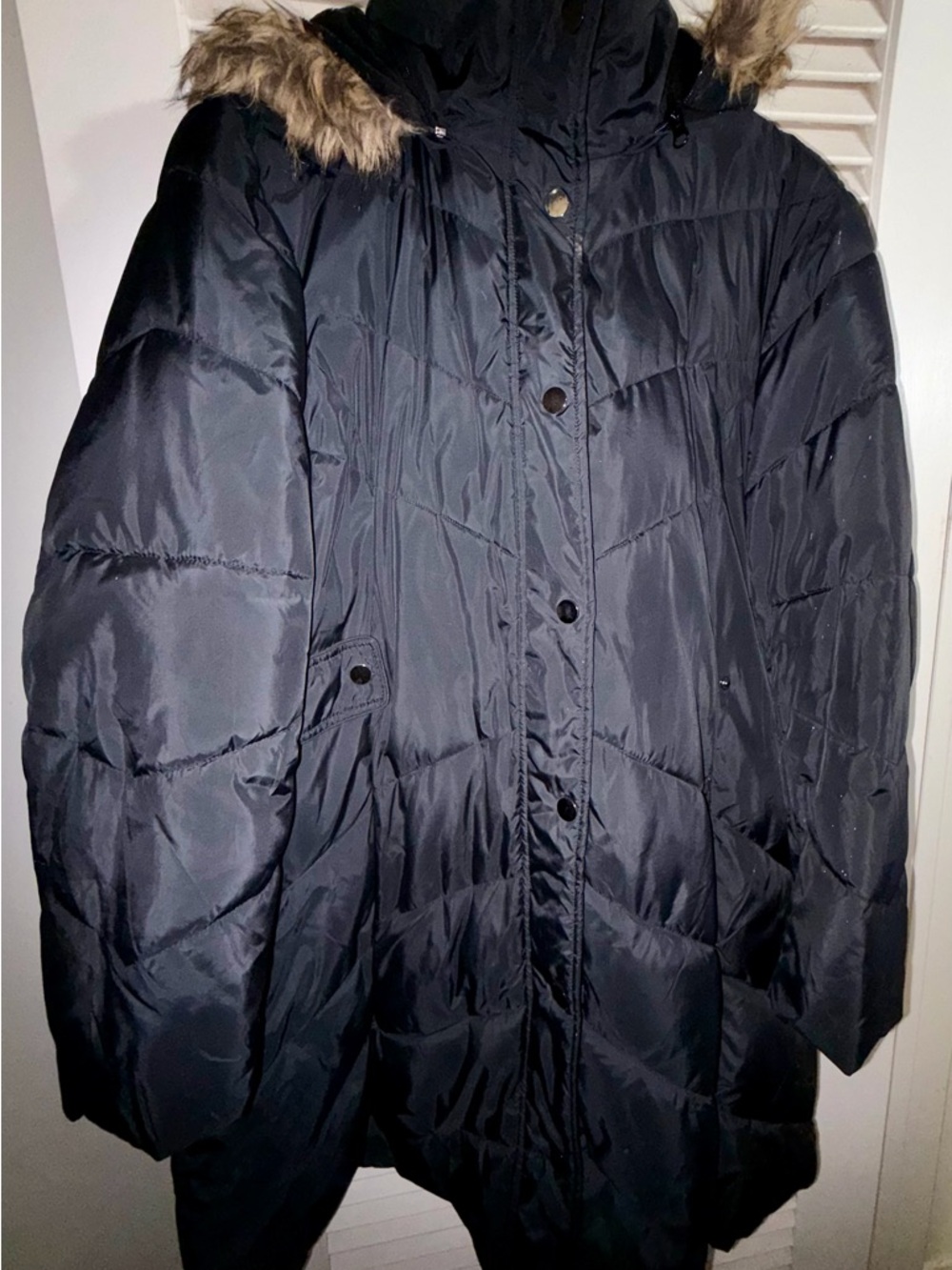 Covington Black Quilted Puffer Coat with Faux Fur Trim and Hood 2X